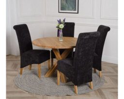 That's Furniture Oregon Round Oak Dining Table And 4 Chairs Dining Set With Montana Black Fabric Chairs - thumbnail 3