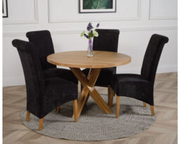 That's Furniture Oregon Round Oak Dining Table And 4 Chairs Dining Set With Montana Black Fabric Chairs - thumbnail 2