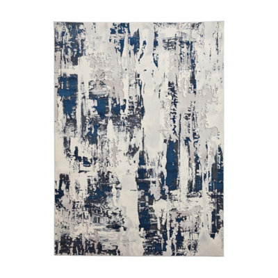 Grey Navy Abstract Rug, Easy To Clean Rug With 8mm Thickness, Modern Rug For Living Room, & Dining Room-120Cm X 170Cm - image 1