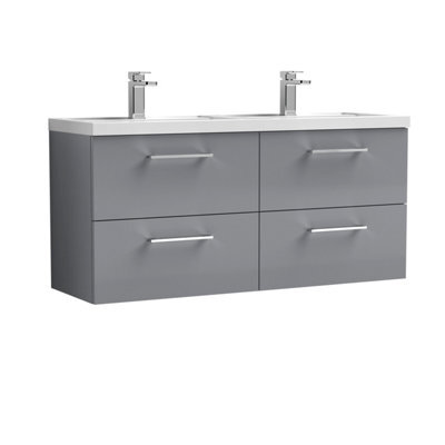 Balterley Bramshall 1205mm Wall Hung 4 Drawer Vanity Unit With Double Polymarble Basin For Modern Bathroom Storage - Satin Grey - image 1