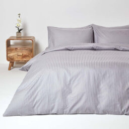 Homescapes Grey Egyptian Cotton Stripe Duvet Cover And Pillowcases 330 Tc, Double - thumbnail 2