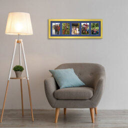 AK Frames 26X8 Gold Modern Multi Photo Frame With Blue Mount - Holds 5 Apertures (5X) 6X4 Photos - thumbnail 3