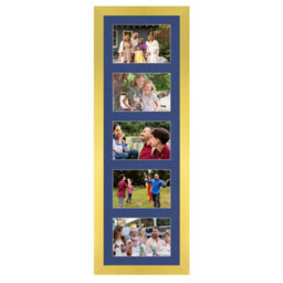 AK Frames 26X8 Gold Modern Multi Photo Frame With Blue Mount - Holds 5 Apertures (5X) 6X4 Photos
