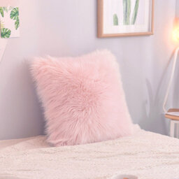 Living And Home Pink Super Soft Fluffy Faux Fur Shaggy Pillow Cases Cute Decorative Throw Pillow With Zipper Closure 45Cm X 45Cm - thumbnail 3