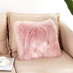 Living And Home Pink Super Soft Fluffy Faux Fur Shaggy Pillow Cases Cute Decorative Throw Pillow With Zipper Closure 45Cm X 45Cm - thumbnail 2