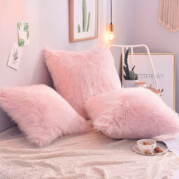 Living And Home Pink Super Soft Fluffy Faux Fur Shaggy Pillow Cases Cute Decorative Throw Pillow With Zipper Closure 45Cm X 45Cm - thumbnail 5