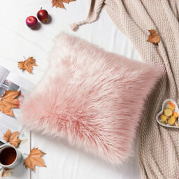 Living And Home Pink Super Soft Fluffy Faux Fur Shaggy Pillow Cases Cute Decorative Throw Pillow With Zipper Closure 45Cm X 45Cm - thumbnail 1