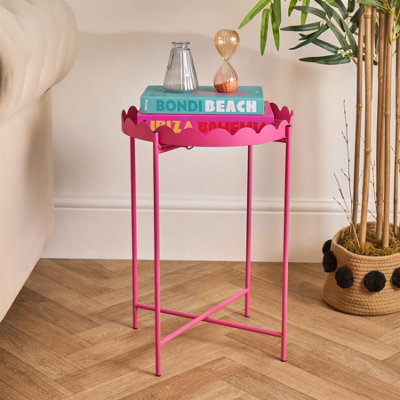 Ohs Scallop Edge Coffee Table Decorative Side Table With Metal Frame - Bright Pink - image 1