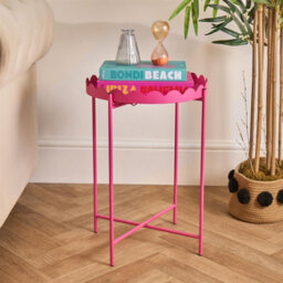 Ohs Scallop Edge Coffee Table Decorative Side Table With Metal Frame - Bright Pink - thumbnail 1