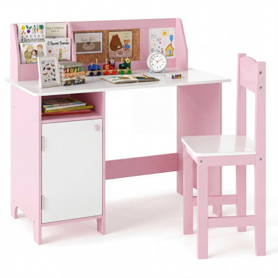 Gainoom Kids Desk & Chair Set Wooden Children Study Table Set W/ Storage Cabinet - image 1