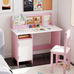Gainoom Kids Desk & Chair Set Wooden Children Study Table Set W/ Storage Cabinet - thumbnail 4