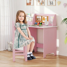 Gainoom Kids Desk & Chair Set Wooden Children Study Table Set W/ Storage Cabinet - thumbnail 3