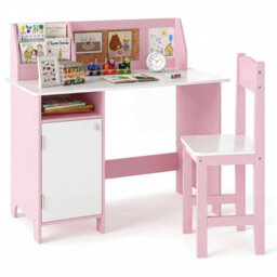 Gainoom Kids Desk & Chair Set Wooden Children Study Table Set W/ Storage Cabinet - thumbnail 1