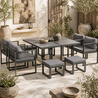 Wyld Haus Sekalu Grey 9-Piece Outdoor Dining Set - Aluminium Frame, Rattan Rope Detailing, Glass-Top Table, Seats 8 - image 1