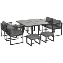 Wyld Haus Sekalu Grey 9-Piece Outdoor Dining Set - Aluminium Frame, Rattan Rope Detailing, Glass-Top Table, Seats 8 - thumbnail 2