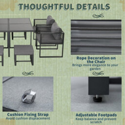 Wyld Haus Sekalu Grey 9-Piece Outdoor Dining Set - Aluminium Frame, Rattan Rope Detailing, Glass-Top Table, Seats 8 - thumbnail 8