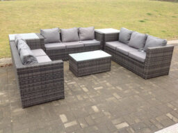 Fimous Outdoor Rattan Garden Furniture Lounge Sofa Set With Oblong Coffee Table And 2 Side Tall Table - thumbnail 4