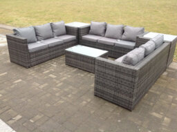 Fimous Outdoor Rattan Garden Furniture Lounge Sofa Set With Oblong Coffee Table And 2 Side Tall Table - thumbnail 3