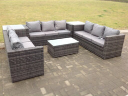 Fimous Outdoor Rattan Garden Furniture Lounge Sofa Set With Oblong Coffee Table And 2 Side Tall Table - thumbnail 1