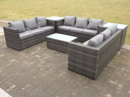 Fimous Outdoor Rattan Garden Furniture Lounge Sofa Set With Oblong Coffee Table And 2 Side Tall Table - thumbnail 2