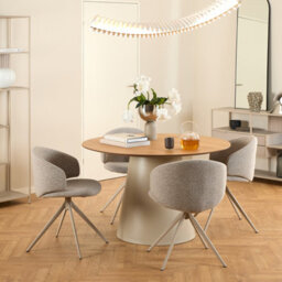 Furniture To Go Soli Round Dining Table In Oak/grey 120X75Cm Included 4 Ella Swivel Beige Dining Chair - thumbnail 1
