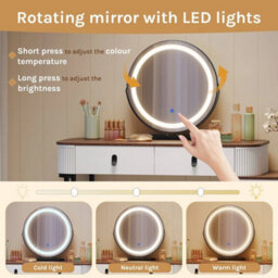 Dressing Table Vanity Makeup Desk With Swivel Mirror Led Lights 5 Drawers - thumbnail 3