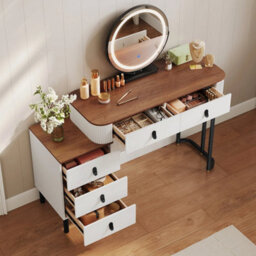 Dressing Table Vanity Makeup Desk With Swivel Mirror Led Lights 5 Drawers - thumbnail 4