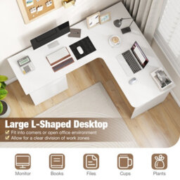 Costway L Shaped Computer Desk 150Cm Corner Study Writing Desk With Letter File Drawer - thumbnail 8