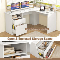 Costway L Shaped Computer Desk 150Cm Corner Study Writing Desk With Letter File Drawer - thumbnail 7