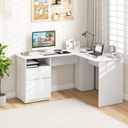 Costway L Shaped Computer Desk 150Cm Corner Study Writing Desk With Letter File Drawer - thumbnail 4