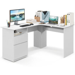 Costway L Shaped Computer Desk 150Cm Corner Study Writing Desk With Letter File Drawer - thumbnail 2