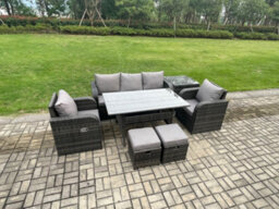 Fimous Wicker Pe Rattan Garden Furniture Set Outdoor Rectangular Dining Table And Chair Sofa Set With 2 Small Footstools - thumbnail 2