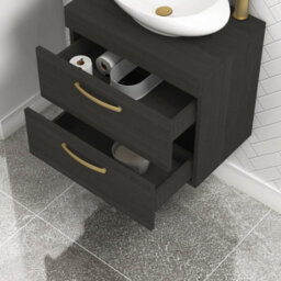 Royal Bathrooms Turin 800mm Wall Mounted Bathroom Vanity Unit With Sink 2 Drawer Hale Black & Milan Black Countertop Basin - thumbnail 4