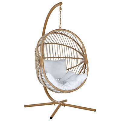 Beliani Hanging Chair With Stand Acri Pe Rattan Beige - image 1