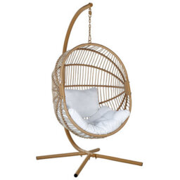 Beliani Hanging Chair With Stand Acri Pe Rattan Beige - thumbnail 1