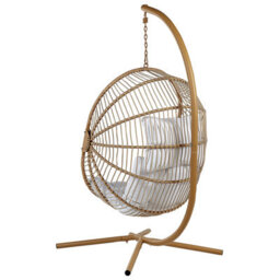 Beliani Hanging Chair With Stand Acri Pe Rattan Beige - thumbnail 6