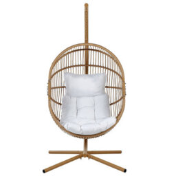 Beliani Hanging Chair With Stand Acri Pe Rattan Beige - thumbnail 5