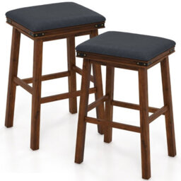 Gainoom 2Pcs 76Cm Brown Bar Stools Pu Leather Padded Upholstered Counter Height Chair - thumbnail 1