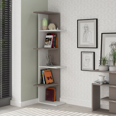 Decortie Saso Modern Corner Bookcase Shelving Unit Display Unit White, Mocha Grey Medium 141(H)Cm - image 1