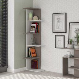 Decortie Saso Modern Corner Bookcase Shelving Unit Display Unit White, Mocha Grey Medium 141(H)Cm - thumbnail 1