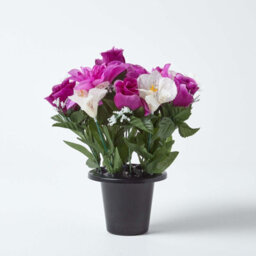 Homescapes Artificial Grave Flowers Set Of 2 Purple, Orange, & White Handcrafted Roses & Peonies In Grave Vases, 30 X 25 Cm - thumbnail 3
