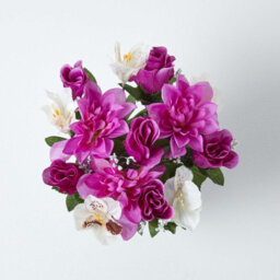 Homescapes Artificial Grave Flowers Set Of 2 Purple, Orange, & White Handcrafted Roses & Peonies In Grave Vases, 30 X 25 Cm - thumbnail 5