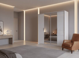 Amos Mann Furniture Balmain 4 Door White High Gloss Mirrored Wardrobe - thumbnail 1