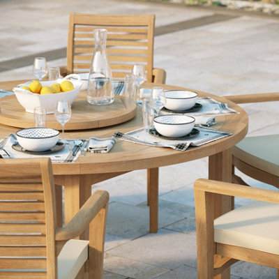 Eterna Luxor Teak Garden Dining Table & 6 Seat Oxford Chair Set - With Black Cushions - image 1