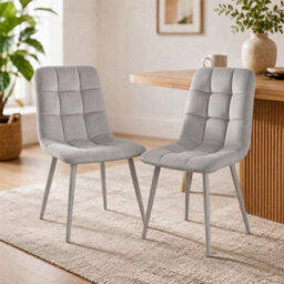 Oira Homes Grey Nova Velvet Dining Chairs Set Of 2 Modern Tufted Kitchen Dining Chairs Dining Room Furniture - thumbnail 4