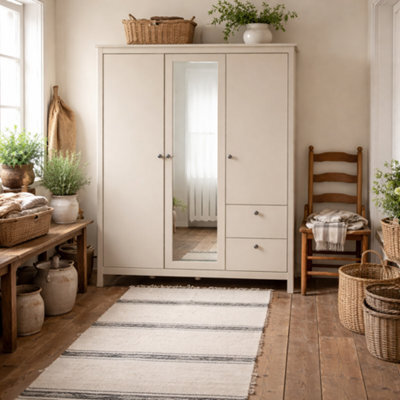Wyld Haus Gossmere Natural Cashmere 3-Door Wardrobe With Mirror And 2 Drawers - image 1