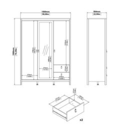 Wyld Haus Gossmere Natural Cashmere 3-Door Wardrobe With Mirror And 2 Drawers - thumbnail 9