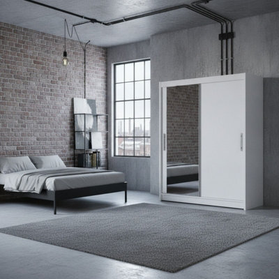 Westa Vi 150Cm White Sliding Door Wardrobe With Mirror And Hanging Rail And Bedroom Storage Unit - image 1