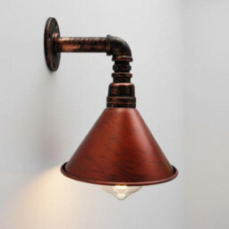 " Industrial Vintage Water Pipe Wall Light With Conical Metal Shade Rustic Red E27" - thumbnail 1