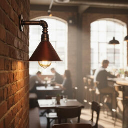 " Industrial Vintage Water Pipe Wall Light With Conical Metal Shade Rustic Red E27" - thumbnail 4